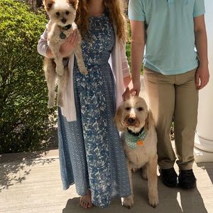 Blue and white floral maxi dress
